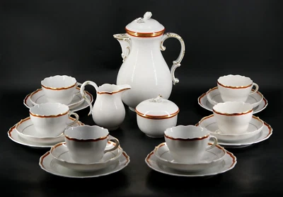 Meissen Kaffeeservice 6 Personen Rot Gold Rand Service Weiss 21 Teile 2. Wahl - Bild 1 von 4
