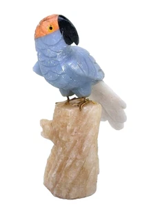 Angelite Onyx Snow Quartz Jasper Lapis Parrot Bird Carving Calcite Base EB32 - Picture 1 of 3