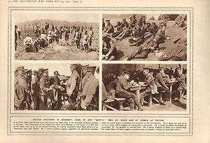 1915 WWI PRINT ~ BRITISH PRISONERS IN GERMANY MEN AT WORK & AT DINNER TELTOW - Picture 1 of 1