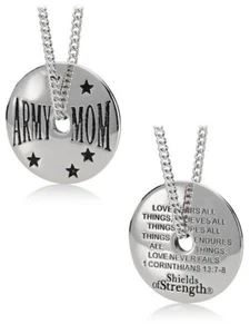 Women's Stainless Steel Army Mom Necklace-1 Cor 13:7-8 Shields of Strength - Picture 1 of 5