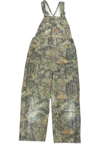 Youth Carhartt Camouflage Mossy Oak Breakup Quilted Overall Bibs Hunting Sz 10 - Picture 1 of 11