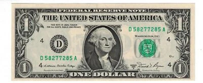** 1981 A $1 DOLLAR BILL D5827  FR.1912-D  PALINDROME.  RADAR SERIAL #.** 🇺🇸 - Image 1 of 2