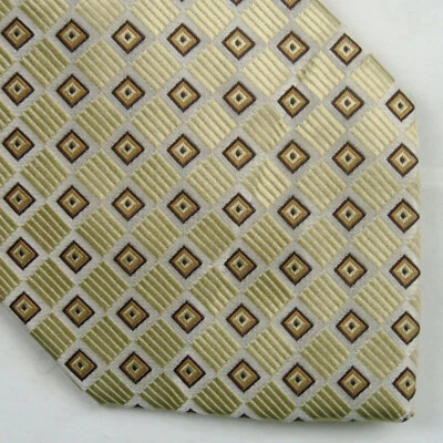 David Taylor Mens Neck Tie Gold Multi Geometric Checkered Satin Textured 59x3.25 - Image 1 of 4