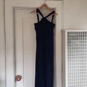 David’s Bridal Crisscross hochgeschlossen Netz Brautjungfernkleid marine Y-Ausschnitt Gr. 6  - Bild 1 von 5