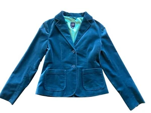 GAP Vintage Teal Velvet Button Up Lined Y2K Blazer Jacket Women's Size 4 - Picture 1 of 4