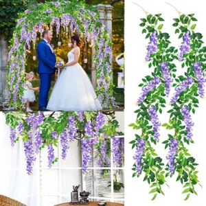 12X Artificial Wisteria Vine Garland Fake Fern Flower Plant Garden Wedding Decor - Picture 1 of 13