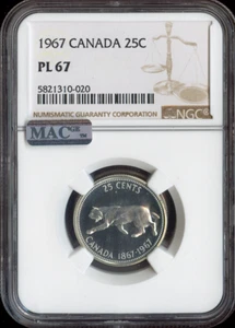 1967 Canada 25 Cents 25C NGC PL67 MAC Quality - Picture 1 of 2
