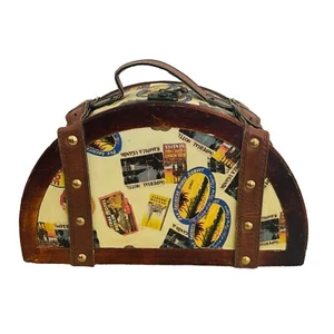 Vintage Map/Travel Floral Wooden Box - Jewel Bag Purse - Great Condition - Picture 1 of 12
