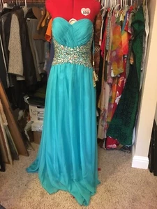 Vestido Belleza Azul Saboya 10 Vestido de Baile Baile de graduación Formal Aqua Sin Tirantes Con Cordones - Imagen 1 de 10