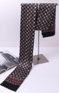 100% Silk men women Scarf satin neckerchief Wrap plaids black red gray MY221-8 - Picture 1 of 2