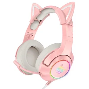 SIMGAL Pink Gaming Headset with Mic, Compt with PS4 PS5 Xbox1 Surround Sound RGB - Picture 1 of 8