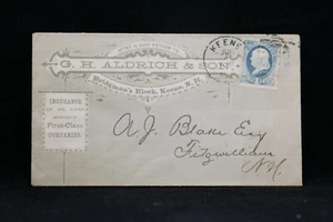 New Hampshire: Keene 1880s Aldrich Insurance~Bridgeman's Block Advertising Cover - Picture 1 of 2