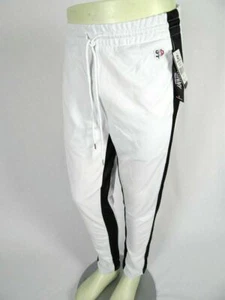 Mens Southpole Skinny Jogger Trackpants White with Bold Black Leg Stripe - Picture 1 of 6