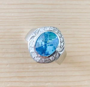 5.0ctw GENUINE BLUE TOPAZ STONE & DIAMONIQUE STERLING SILVER RING #10 NEW!! - Picture 1 of 6