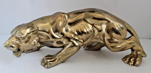 VTG Bronze Tiger Sculpture Statue Animal Figurine Office Big Cat Decor 12" Long - Picture 1 of 19