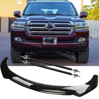 Front Bumper Lip Spoiler Splitter + Strut Rods Gloss Blk For Toyota Land Cruiser - Imagem 1 de 4