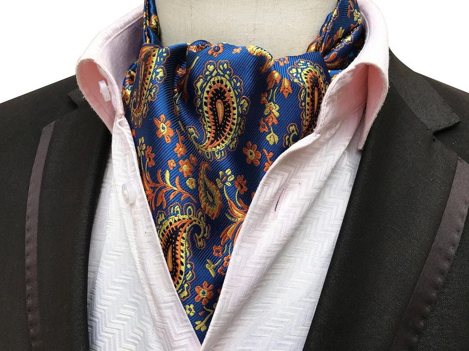 Nuevo Clásico Para Hombre Jacquard Cachemira Amarillo Naranja Bufanda Corbata Ascot Corbata Corbata Corbata Foto 1 de 1