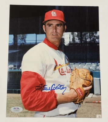 STEVE CARLTON Signed 8x10 Photo-HALL OF FAME-ST. LOUIS CARDINALS-PSA - Image 1 of 2