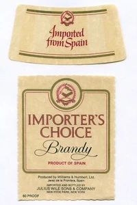 Spain, IMPORTER’S CHOICE  BRANDY. USA EXPORT Main & Neck LABELS - Picture 1 of 1