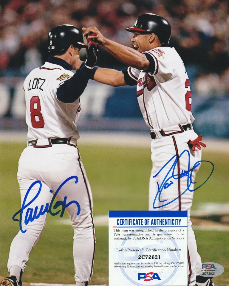 DAVID JUSTICE / JAVY LOPEZ ATLANTA BRAVES  PSA AUTHENTICATED ACTION SIGNED 8x10 - Image 1 of 1