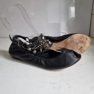 Vera Wang Lavendel Designer UK 5 EU 38 Damen Schwarz Leder Flache Halbschuhe Schuhe - Bild 1 von 14