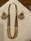 Native American Style Seed Bead Necklace Amber Colors 24" HandMade 
