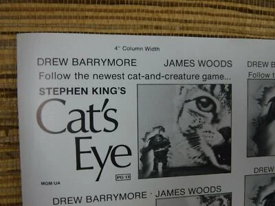 CAT'S EYE Movie Mini Ad Sheet Vintage Advertising Poster Film Stephen King - Image 1 of 4