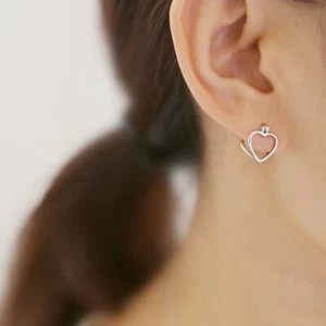 Argento Sterling Doppio Lato Cuore Amore Creole Cerchio Stretto Giacca Orecchini - Foto 1 di 10