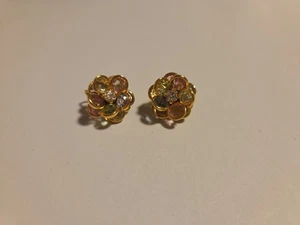 Vintage Avon Pastell Zargen Set Kristall Blume Ohrstecker große Ohrringe goldfarben (4) - Bild 1 von 3