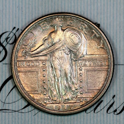* 1917-D T1 FH * SÓLIDO + GEMA BU MS STANDING LIBERTY QUARTER * DE COLECCIÓN Foto 1 de 3