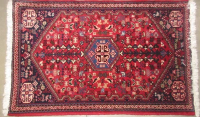 Alfombra de prosperidad medallón roja audaz lana anudada a mano tribal vintage 38" x 25" Foto 1 de 4