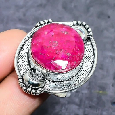 Anillo de joyería de plata de ley 925 hecho a mano con piedras preciosas de rubí creado en laboratorio talla 9 A313 Foto 1 de 3