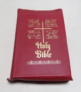 Vintage 1954 The Catholic Press Holy Bible Red Leather Cover - Picture 1 of 24