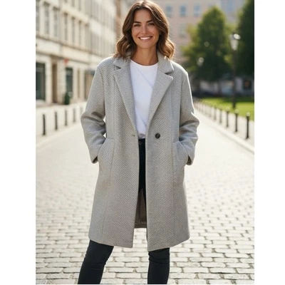 Banana Republic Abrigo Largo Tejido Mezcla Lana Sarga Gris Jaspeado Mediano NUEVO Foto 1 de 4