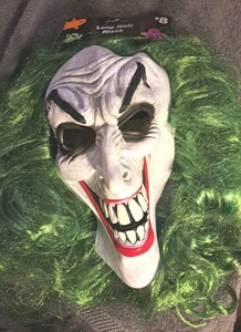 Máscara de látex Joker/Payaso Halloween blanca con cabello verde talla adulto NUEVA con etiquetas - Imagen 1 de 10