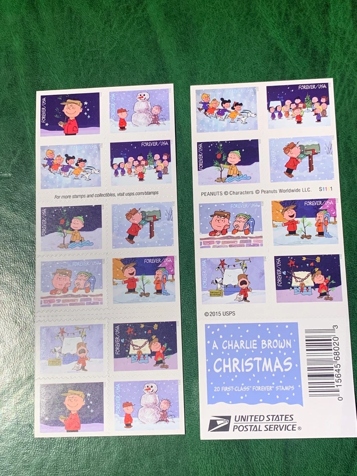 U.S. BOOK OF 20 SCOTT#5030b 2015 FOREVER CHARLIE BROWN CHRISTMAS - Image 1 of 1