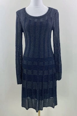 Vestido Missoni Talla 38 Azul Marino Dorado Tejido Brillante Metálico Manga Larga Diseñador Ajuste 6 Foto 1 de 4