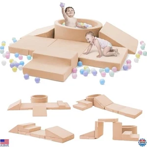 Weichschaum Kletterblöcke mit Bällebad & Treppe für Kleinkinder 1-3 Jahre - Beige - Bild 1 von 7