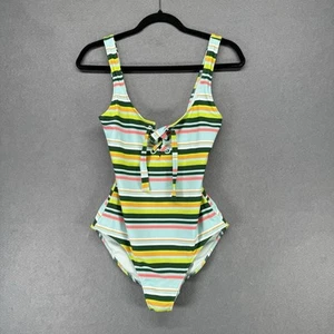 Aerie Swimsuit Size M One Piece Full Coverage Tie Front Scoop Low Back Grommet - Picture 1 of 11