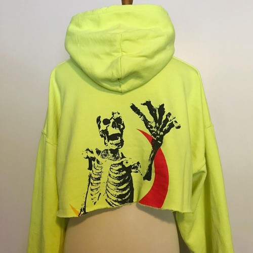 VETEMENTS Felpa con cappuccio Mala Luna cropped adulto XL giallo fluo concerto estivo