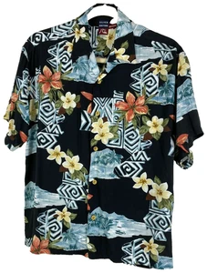 Quiksilver Mens L Black Multicolor Floral Sh/Sleeve Button Front Shirt Made USA - Picture 1 of 12