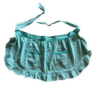 Delantal - Estampado de guinga verde menta 2 bolsillos cintura delantal volante primitivo - Imagen 1 de 8