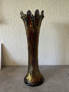 Vintage Northwood Tree Trunk Cobalt Blue Carnival Glass Swung Vase 11” - Picture 1 of 7