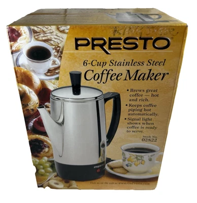 Presto 02822 Cafetera 6 Tazas Acero Inoxidable, Percoladora - Totalmente Nueva en Caja Foto 1 de 3
