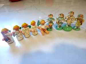 Vintage Erzgebirge ? Italy Angel Musicians Wooden Figures 9 Piece-Not Perfect - Picture 1 of 9