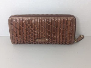 Vintage Cole Haan Leather Weave Caramel Zip Wallet Credit Cards Change - Picture 1 of 12