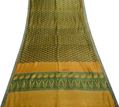 Tela artesanal de sari floral tejida 100 % lana pura verde oscuro de colección Sushila Foto 1 de 4