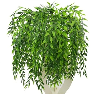 Artificial Weeping Willow, Plastic Plants Greenery Leaves Fake Hanging Vine F... - Picture 1 of 9