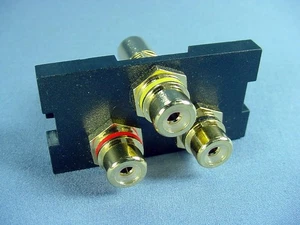 Leviton Black 1-Unit MOS Wallplate 3-Port RCA Audio Video Jack Module 41292-3RE - Picture 1 of 5
