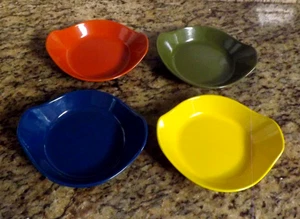 Set of 4 Copco Denmark Enamel Cast Iron Baking Dish Pan Yellow Orange Green Blue - Picture 1 of 6